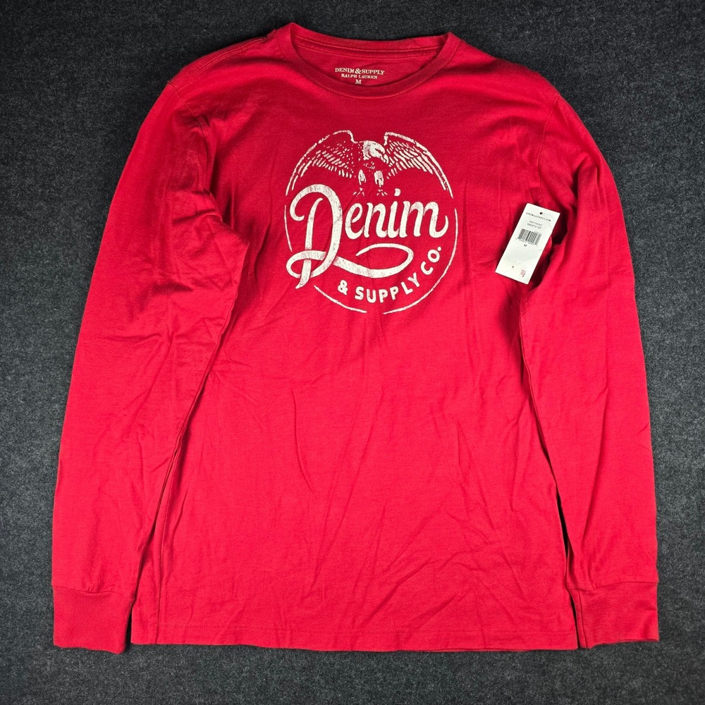 Denim & Supply Ralph Lauren Men's Red Graphic Long Sleeve Shirt Americana Size L